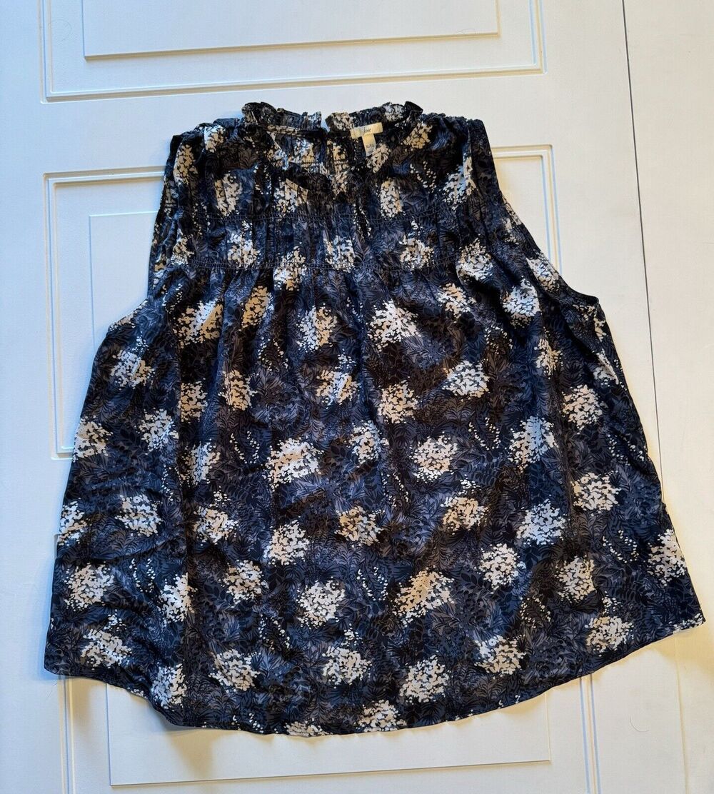 Joie Womens Sz XL Floral Sleeveless Blouse Ruffle High Neck Gray White Black